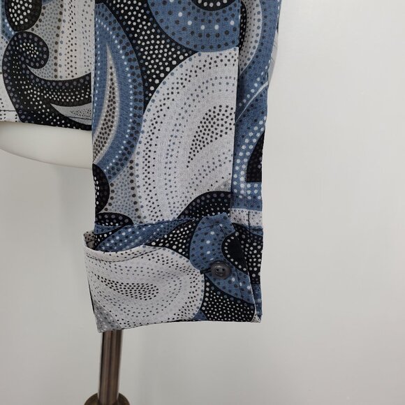 New York & Company Gray Blue Black Paisley French Cuff Retro Top Blouse Size XS - Picture 5 of 13